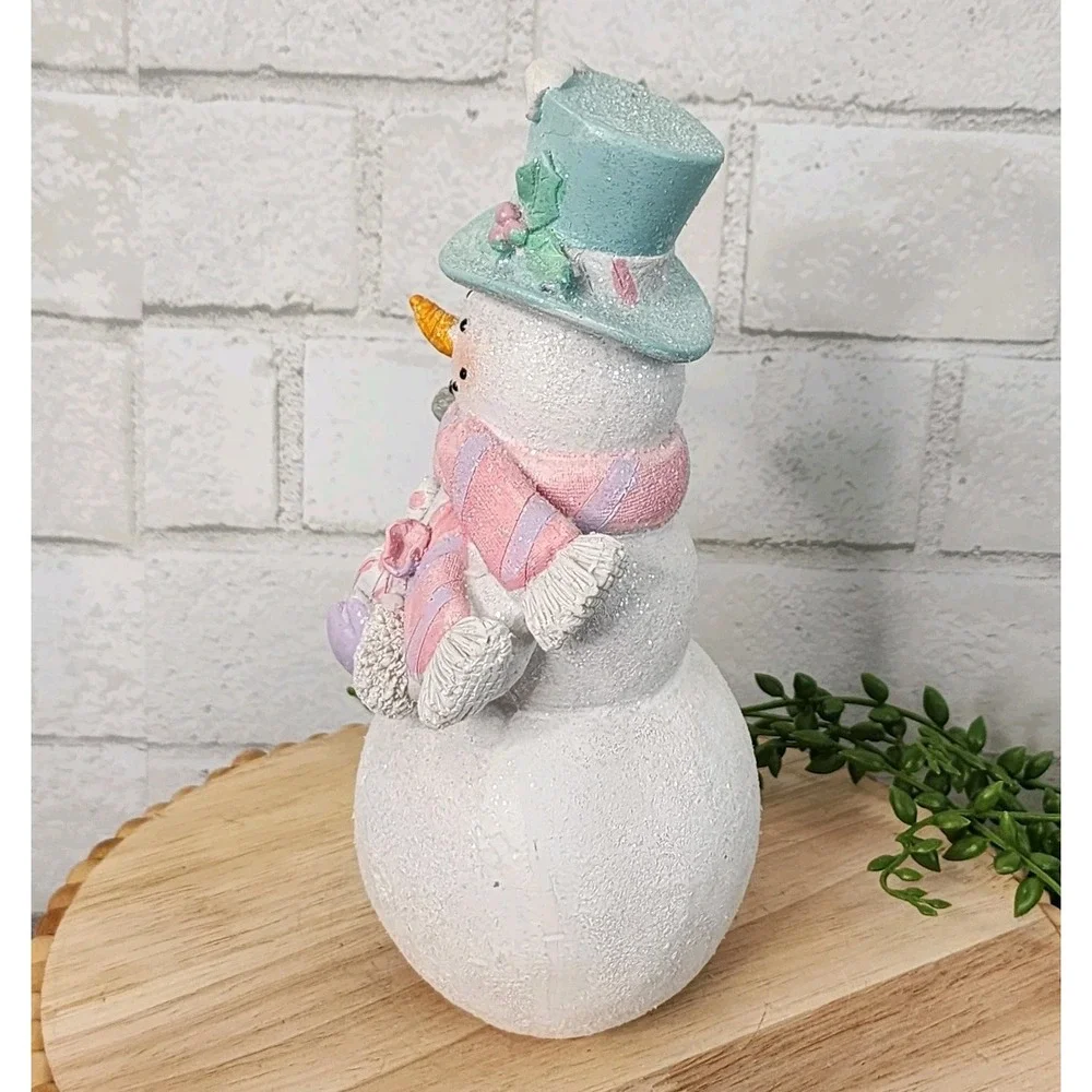 Snowman‎ Sweet Candy Cake Christmas Village Figure Pastel Pink Blue Resin 8